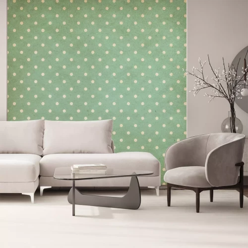 Sticker Retro Polka Dot Blau oder Cyan Muster auf alten Tapeten