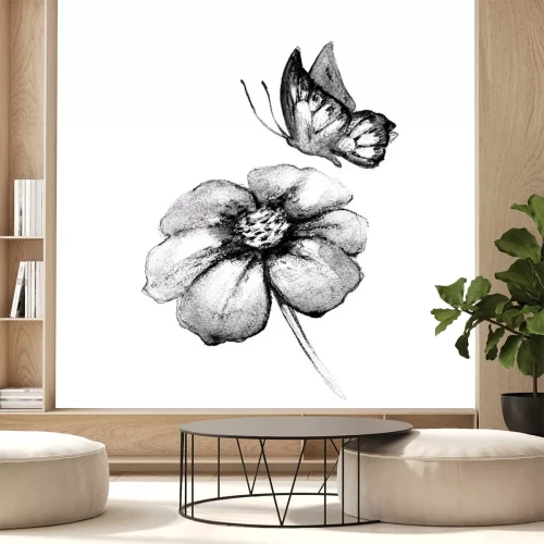 Sticker Monochromatische Illustration Schmetterling und Blume