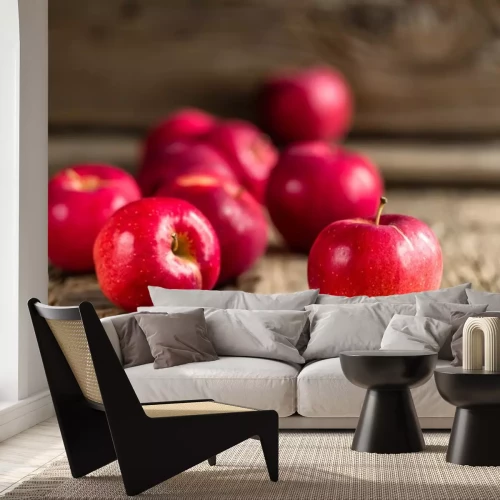 Sticker Äpfel auf einem Holztisch verschüttet