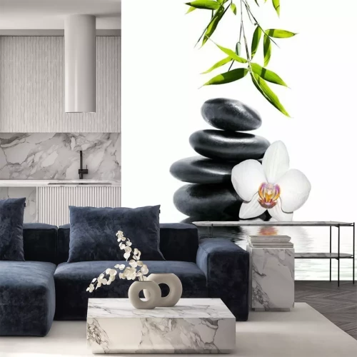 Sticker Steine Zen und Orchidee auf Wasser