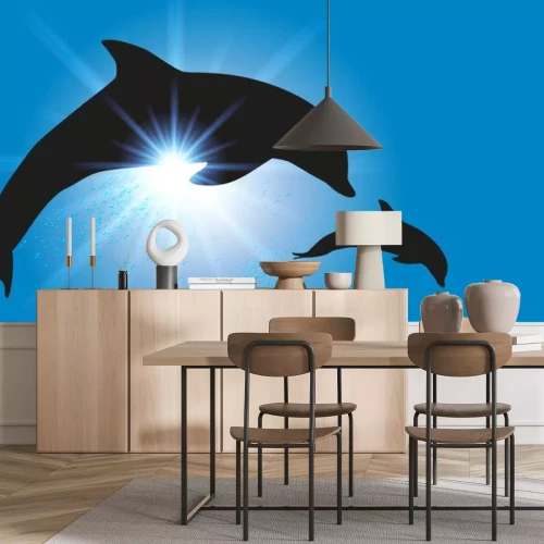 Sticker Zwei Delphine auf einem Sonnenhintergrund