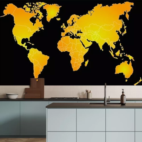 Fototapete Schwarz-orange Weltkarte