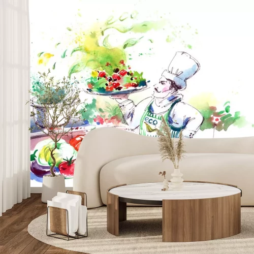 Sticker Koch bereitet ein Gemüsegericht zu