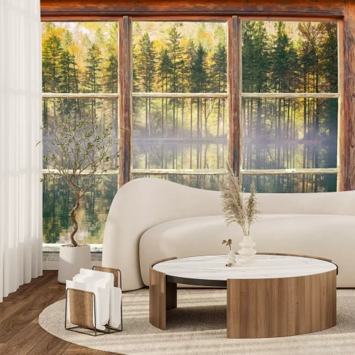 Fototapete Blick durchs Fenster - Bluntausee