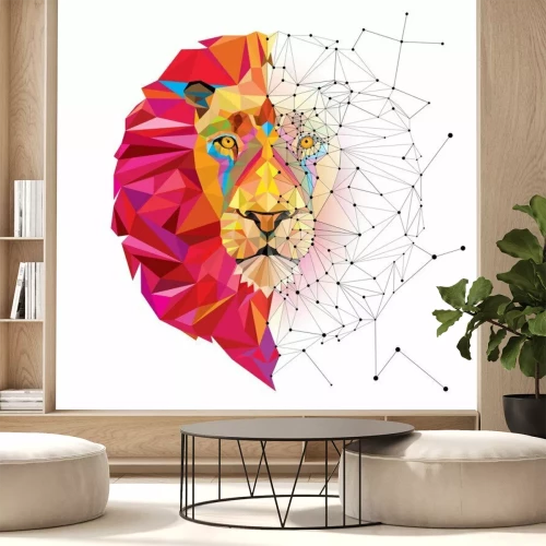 Sticker Geometrischer Löwenkopf Linien und Farben