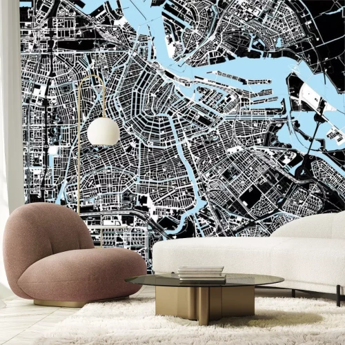Sticker black and white amsterdam city map