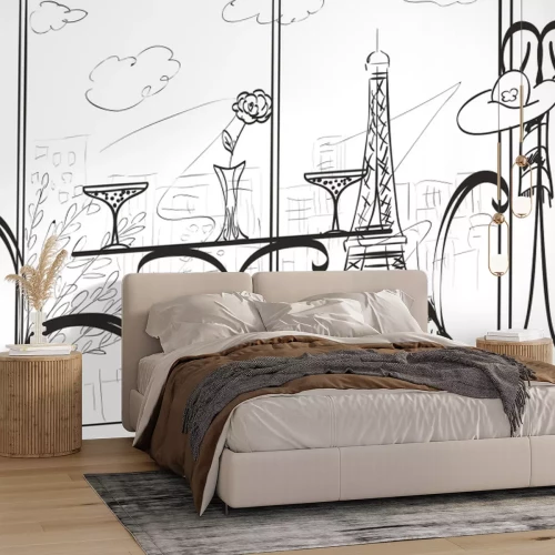 Fototapete Romantische Skizze von Paris in einer städtischen Landschaft