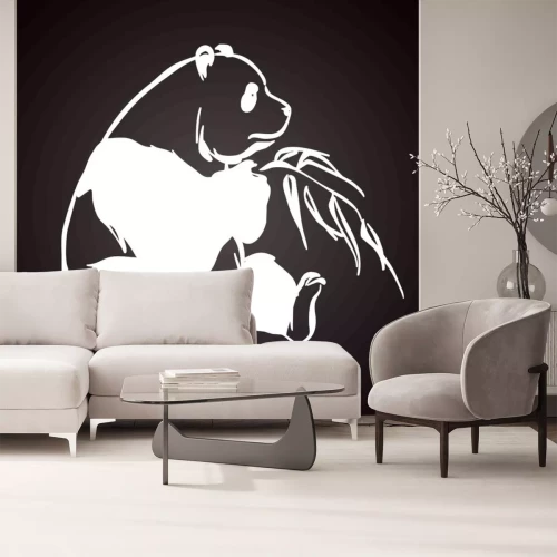 Sticker Panda mit einem Blatt in der Pfote