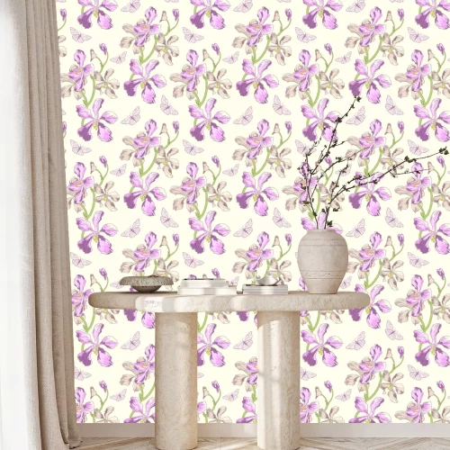 Tapete Orchidee lila Schmetterlinge