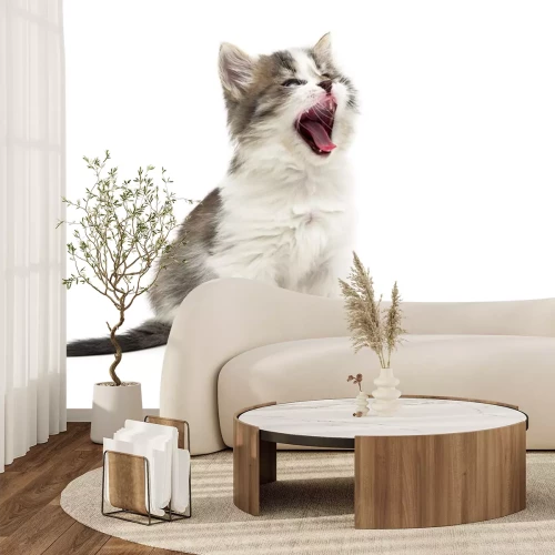 Sticker Katze mit weit geöffnetem Maul und herausgestreckter Zunge