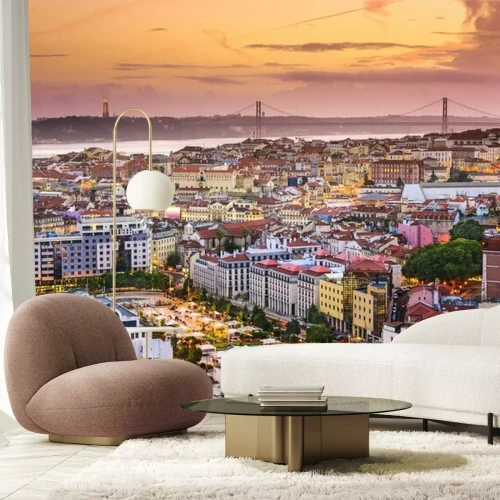 Fototapete Panorama von Lissabon mit Brücke