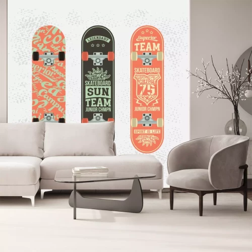 Sticker Set von Retro-Vintage-Print auf einem Skateboard