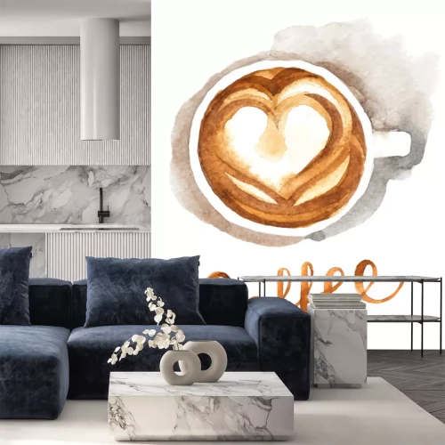 Sticker Kaffee mit Herz Aquarellzeichnung