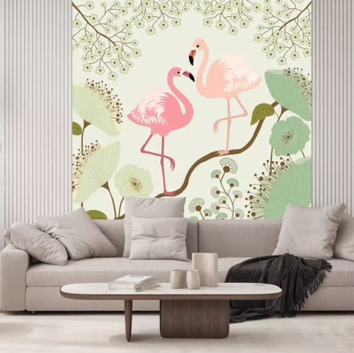 Sticker Blumenillustration mit Vögeln