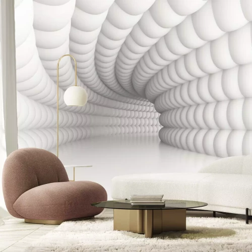 Fototapete Futuristischer weißer 3D-Tunnel mit konvexen Wände