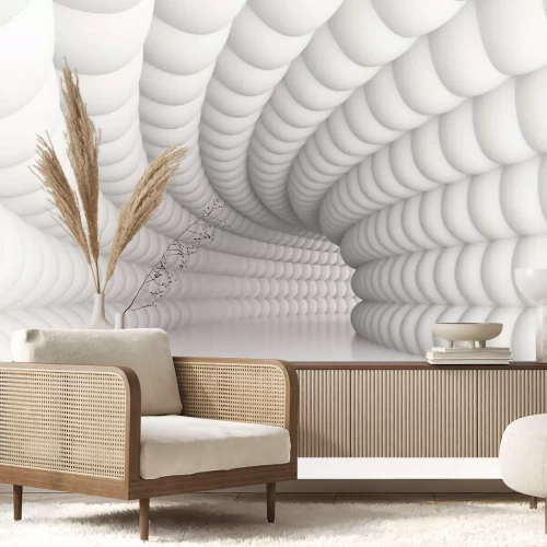 Fototapete Futuristischer weißer 3D-Tunnel mit konvexen Wände