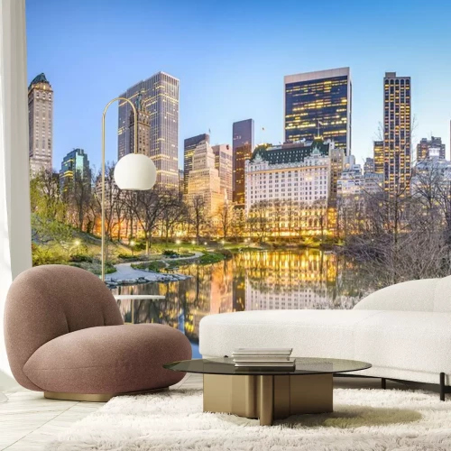 Sticker Central Park in New York City in der Abenddämmerung