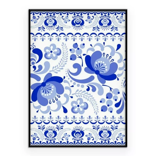 Poster Ornament mit blauen Blumen