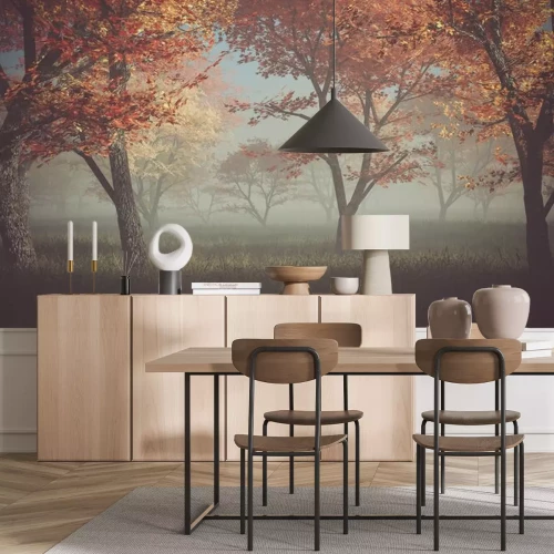 Sticker Herbstwald im Nebel.