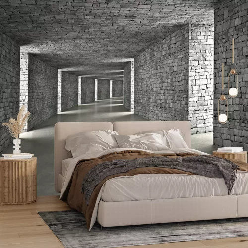 Fototapete 3D-grauer Steintunnel