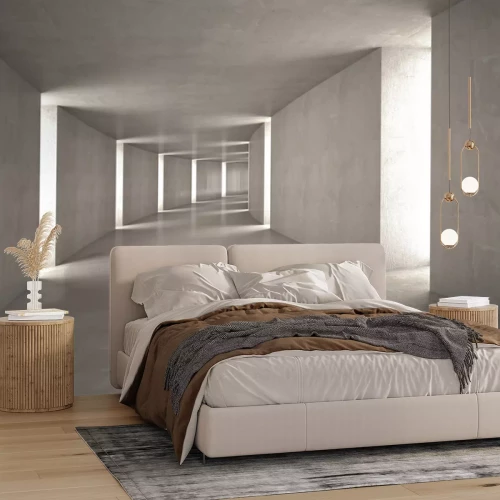 Fototapete Dreidimensionaler grauer Betontunnel mit Tiefeneffekt