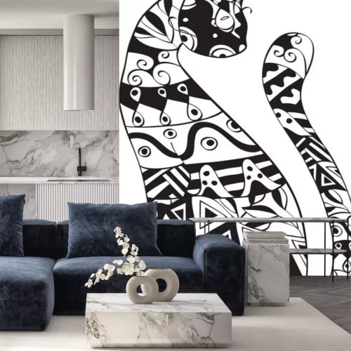 Sticker Haustier Katze mit schwarzen und weißen Mustern erstellt