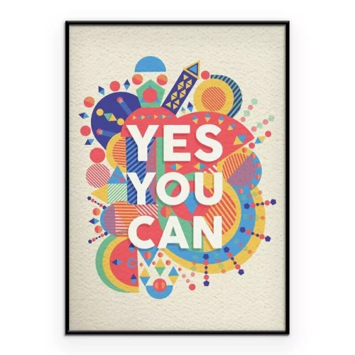 Poster Eine farbenfrohe Collage mit dem Slogan „Yes You Can“.
