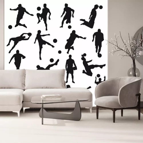 Fototapete Fußballspieler in verschiedenen Posen auf weißem Hintergrund