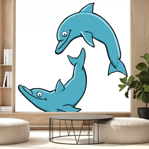 Sticker Illustration mit zwei springenden Delfinen