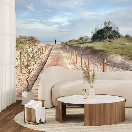 Fototapete Eingang zum Strand und Holzpromenade