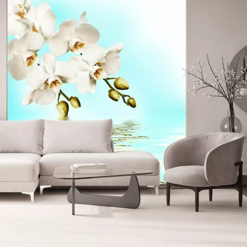 Fototapete Weiße Blumen und Wasser