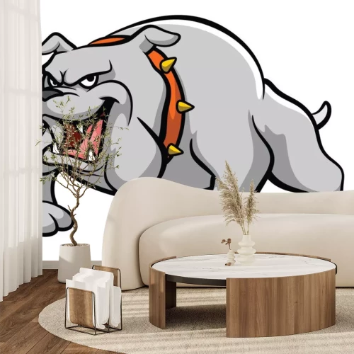 Sticker Hunde Grafik einer bedrohlichen Bulldogge mit orangefarbenem Halsband