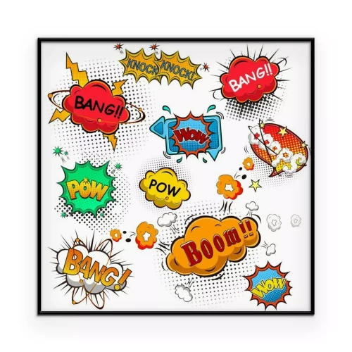 Poster Bunte Sprechblasen im Comic-Stil mit Geräuschen