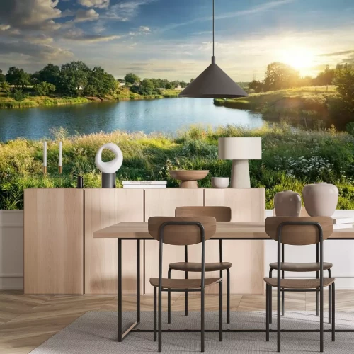 Fototapete Wald Panorama mit Fluss