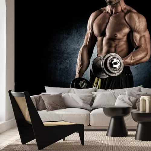 Fototapete Fitness Mann auf dunklem Hintergrund