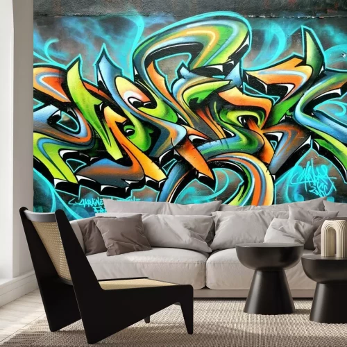 Fototapete Farbenfrohe Inschrift an der Wand