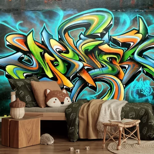 Fototapete Farbenfrohe Inschrift an der Wand