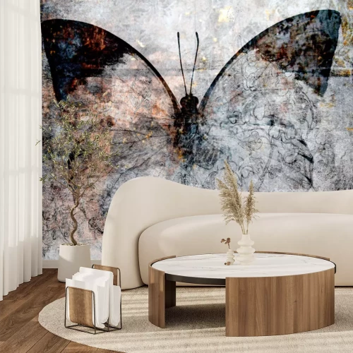 Sticker Schmetterling auf Retro-Illustration