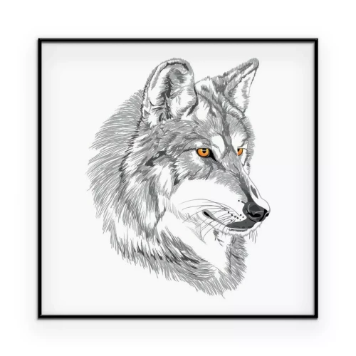 Poster Wolfskopf mit goldenen Augen im Cartoon-Stil