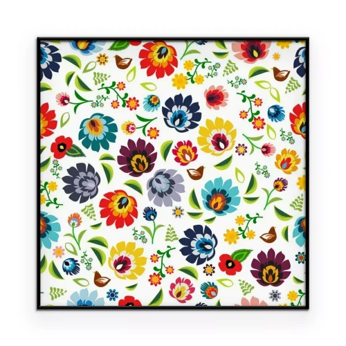 Poster Grafiken mit mehrfarbigen Blumen im Folk-Stil