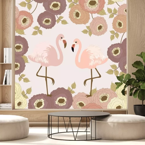 Sticker Floral-Muster mit Flamingos