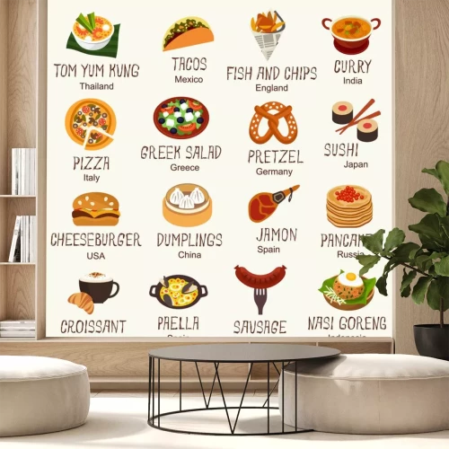 Sticker Leckeres Essen aus verschiedenen Ländern der Welt