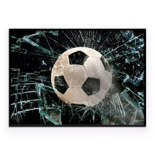 Poster Grafik mit einem Fußball und Glasscherben