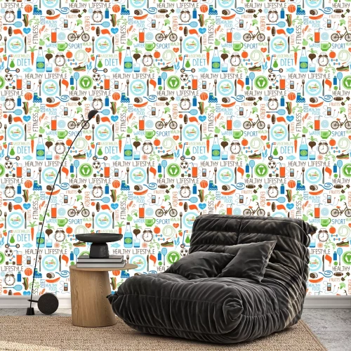 Tapete Sport, Ernährung und Fitness Muster