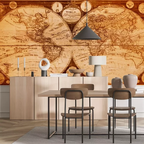 Sticker alte Holz Karte von Nord- und Südhalbkugel der Erde