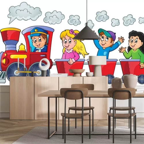 Sticker Zug mit glücklichen Kindern