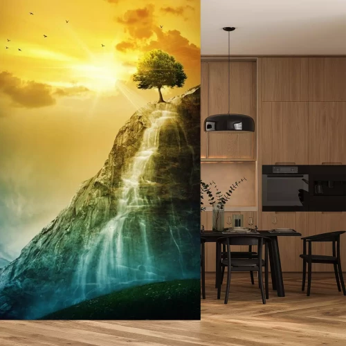 Fototapete Baum 3D am Wasserfall