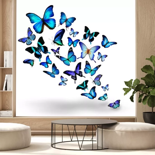 Sticker Schwarm von blauen Schmetterlingen