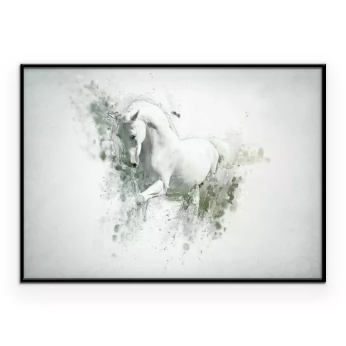 Poster Ein weißes Pferd vor verschwommenem Hintergrund