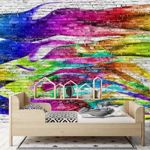 Fototapete Bunte Wellen auf einer Backsteinmauer